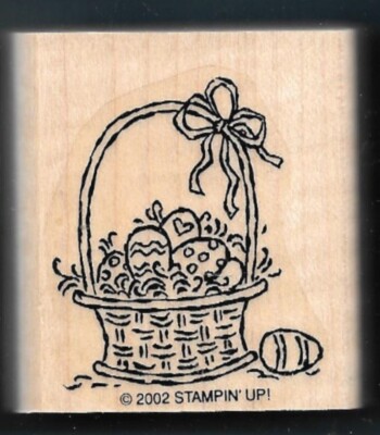 EASTER BASKET DECORATED DYED EGGS Grass Spring Stampin' Up! wood RUBBER STAMP
