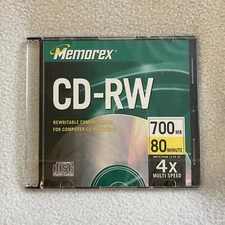 Memorex CD-RW Rewritable  4x Multi-Speed, 700MB, 80 Minutes with Slim Jewel Case