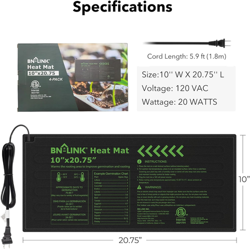 Durable Seedling Heat Mat, 10" x 20.75", Waterproof, 6 Pack - Picture 2 of 6