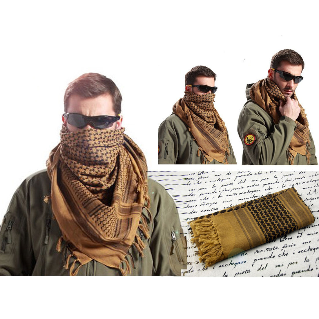 Turbante árabe Envolver bufanda chal militar táctico unisex Shemagh Kaffiyeh | eBay