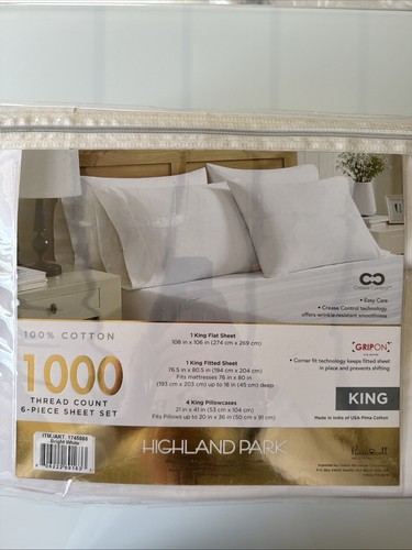 NEU Highland Park The Finest 1000 Fadenzahl 6-teiliges Blatt-Set King Bright White - Bild 1 von 3