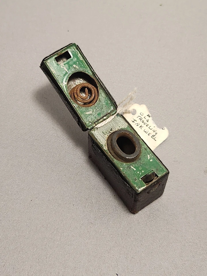 Ранняя антикварная кожа? Крытый дорожный карман чернильница - Изображение 3 из 4