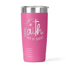 Christian Tumbler Pink Insulated Stainless Steel Walk By Faith Cup
