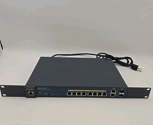 EnGenius Network 8 Port Gigabit PoE Switch EWS5912FP With Mounting Bracket Ears