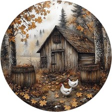 Chicken Coop Round Wreath Chicken Tin Metal Signs Home D cor 8x8