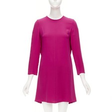 VALENTINO 100% silk fuchsia pink keyhole side pleats shift dress IT38 XS