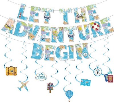 Let The Adventure Begin Banner, 28 Stück Reise Motto Partydekoration, Hängende W