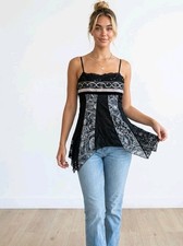 Vintage Y2K Studio Y Whimsigoth Lace Cami Top Asymmetrical Hem Boho Fairy Goth