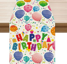 Happy Birthday Colorful Balloons Confetti Stars Table Runner Burlap Table Decora