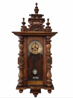 Vintage Vienna Style Wooden Wall Clock w Pendulum 8 Day & Roman Numerals 107cm