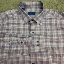 David Donahue Button Down Shirt Mens L Blue Purple Plaid Long Sleeve 1616