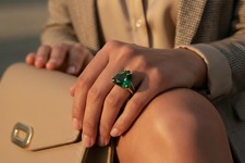 Trillion Cut Emerald Ring Anemone Jewelry 14k Gold May Birthstone Gift