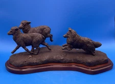 TONY ACEVEDO COLD CAST BRONZE FIGURINE OF A  SHETLAND SHEEPDOG HERDING SHEEP