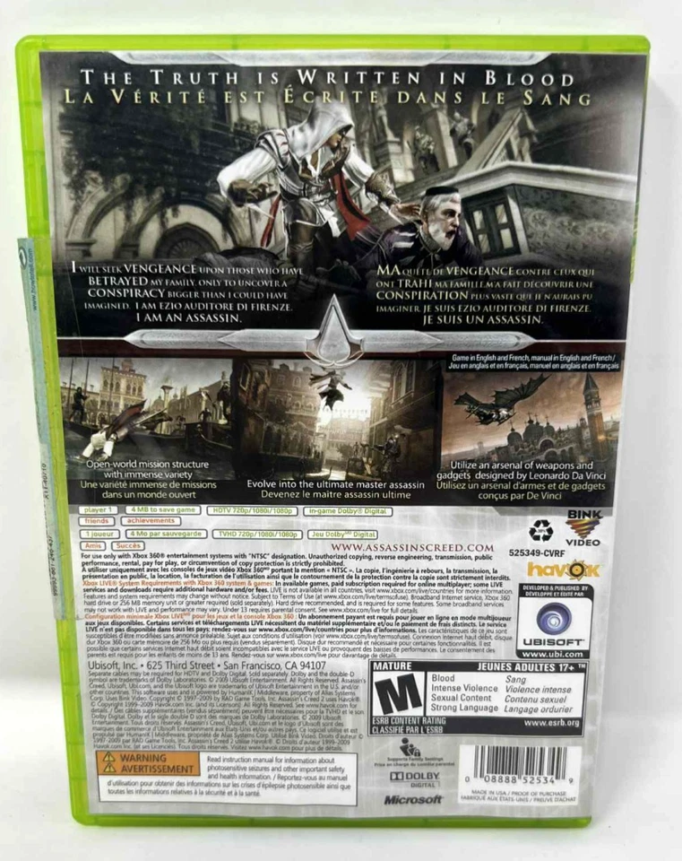 Assassin's Creed II 2 (Microsoft Xbox 360, 2009) CIB Complete - Image 2 of 3