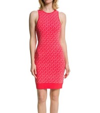 Michael Kors Logo Jacquard Tank Dress Sz Sm Logo Designer Red Holiday Bodycon