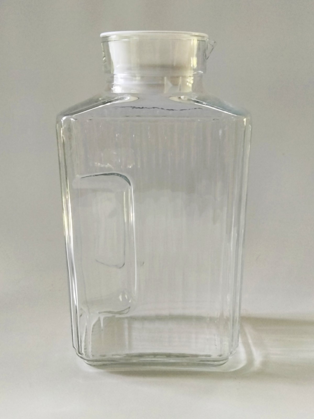 Vtg Anchor Hocking Ribbed Glass Refrigerator Pitcher 2 Qt Rectangular Water Jug