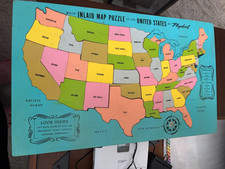 Vintage Playskool 48 State Wood Inlaid United States Map Puzzle INCOMPLETE