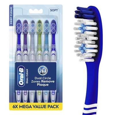 Oral-B Toothbrush Dual Clean, Soft, 6 Count 6 (Pack of 1), Mixed 
