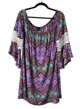 Win Win Pinwheel Sleeve Tunic Size 2XL-3XL Boho Peasant Off Shoulder Multicolor