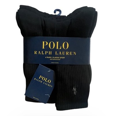 Polo Ralph Lauren Men's Classic Sport Half Cushioned Black Socks 6-Pack