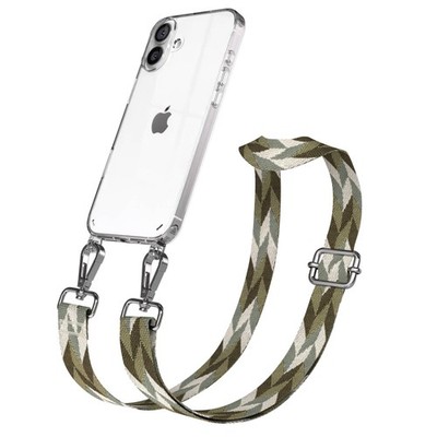 Silikon Hülle mit Band für Apple iPhone 16 Plus Cover Kette Grün Mix - Silber