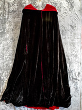 Velvet Cape Black  Red Reversible Hooded Cloak Medieval Wedding Heavy 54" Long