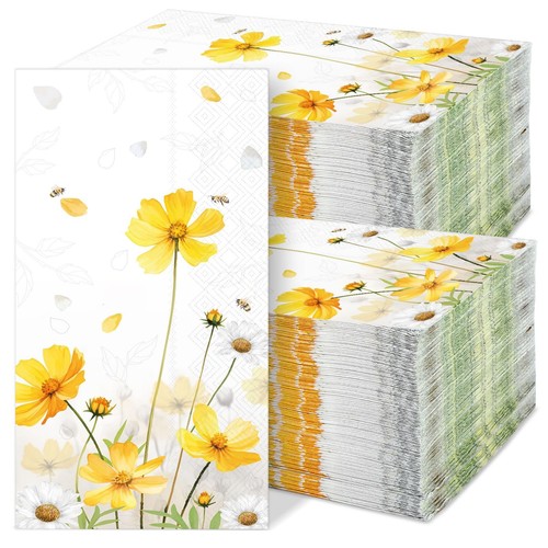 100Pcs Floral Paper Napkins Spring Summer Yellow Flower Guest Towel Galsang F...