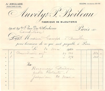 1920 AUVETY & P. BOILEAU IN PARIS - M. CAMPS AURILLAC