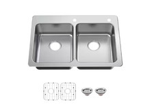 Glacier Bay Bratten 33 in Drop-In 50/50 Double Bowl 18-Gauge SS Kitchen Sink