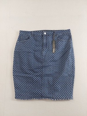 Absolutely Famous Women Mini Skirt 18 Blue Polka Dot 5 Pocket Straight Casual