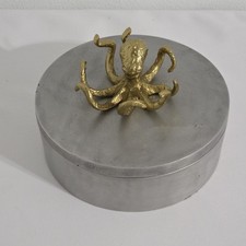 Scatola retrò in peltro con manico in ottone per polpo 7-3/4 x 4" PESANTE - Bella!