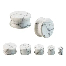 White Howlite Stone Concave Double Flare Tunnel Ear Gauges Plugs Piercing Pair