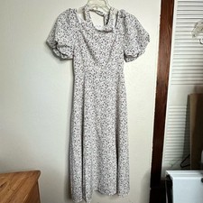 ASTR The Label Puff Sleeve Floral Cotton Midi Square Neckline Dress Size Small