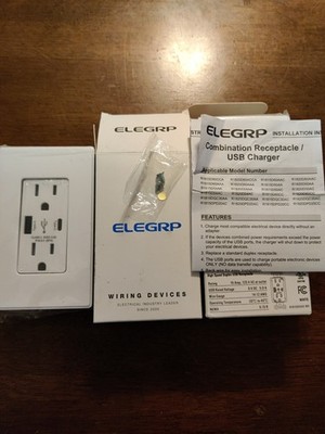 ELEGRP USB Wall Outlet 15 Amp Receptacle with USB Type C & A Lot of 2 NEW