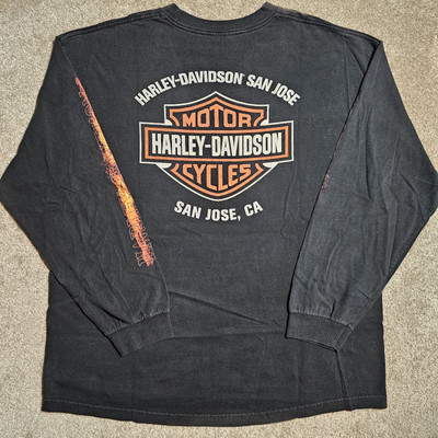 Vintage Y2k Harley Davidson Flame Logo LS T-shirt Mens XL Goth