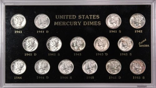 1941 to 1945 PDS COMPLETE Mercury Dime Short Set #2, 15 Coins, Choice to Gem BU
