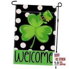 St Patricks Day Garden Flags Decorations,12x18 Double Sided Heart-shaped clover