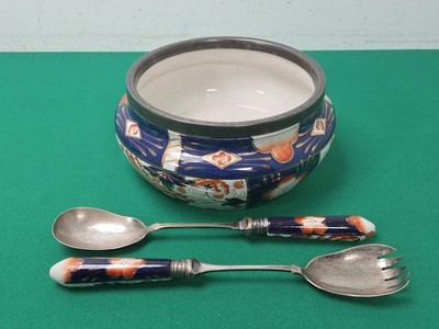 Antike 1888 Imari Gaudy walisische Salatschüssel & Servierschüssel William Wood