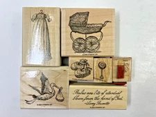 Stampin' Up! "Buggies & Booties" Set of 7 Stamps: Stork Baby Shower Booties