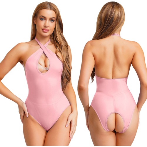Damen Einteiler Sexy Overall Teddy Body Neckholder Catsuit Dessous Erwachsene - Bild 79 von 110