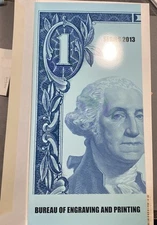 2013 $1 Uncut Sheet Of (4) $1 FRN In BEP Holder Item 9240