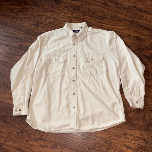 Ivory vintage five-brother flannel button-down shirt with long sleeves, two chest flap pockets, and button-down collar.