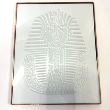Egyptian King Tut Etched Glass Art Framed Pharaoh Copper Colored Trim Wall Decor