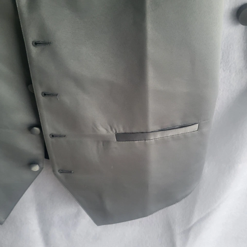 moda formal wear mens medium m silver gray suit tux vest rouched back elastic - Image 3 of 4