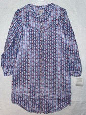 Lanz of Salzburg Flannel Nightgown Tyrolean Blue Stripe Hearts Floral sz S NWT