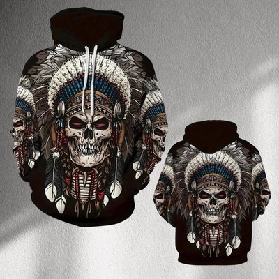 Skull Chief Hoodie | Tribal 3D All Over Print Gothic Unisex T-Shirt