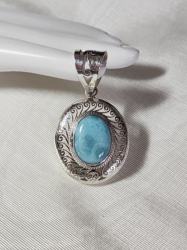 NUOVO CIONDOLO GIOIELLI ARGENTO STERLING FILIGRANA LARIMAR BLU DOMINICANO NATURALE REP BLU - Foto 9 di 9