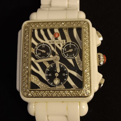 Michele White Ceramic Chronograph Watch with Silver Accents Michele Chronograph Deco White Ceramic Zebra Dial Diamond  main image 3
