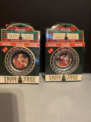 New Coca-Cola Bottle Cap Trim A Tree Collection Vintage 1991 Ornaments Set of 2