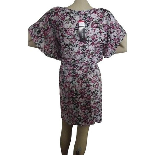 Karin Stevens Dress Womens Sz 8 Pink Black Floral flutter short sleeves purple - Picture 4 of 5